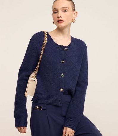 Cardigan Canelado en Punto con Botones Mixtos