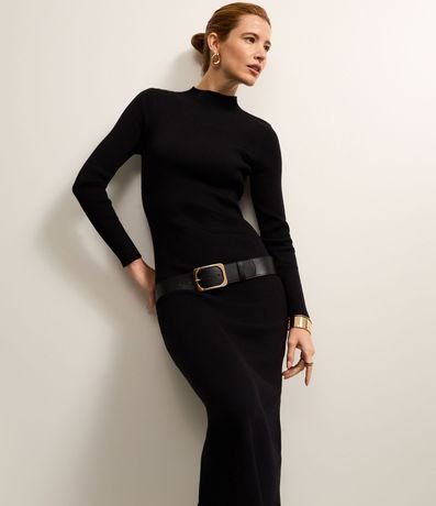 Vestido Long Midi en Punto con Cuello Alto