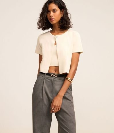 Pantalón Recto Sastrería en Punto Roma de Cuadros con Cinturón de PU 2