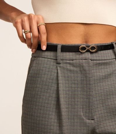 Pantalón Recto Sastrería en Punto Roma de Cuadros con Cinturón de PU 4