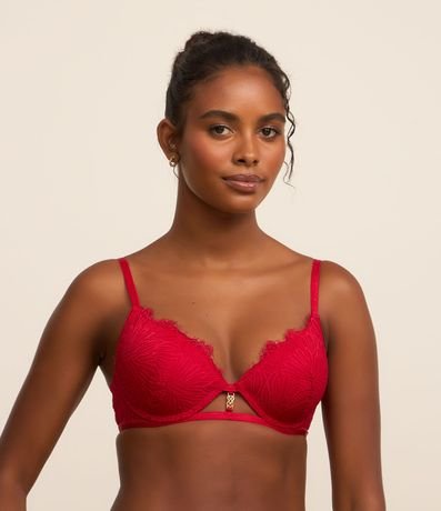 Soutien Media Copa Hueca en Encaje Floral con Detalle Metálico