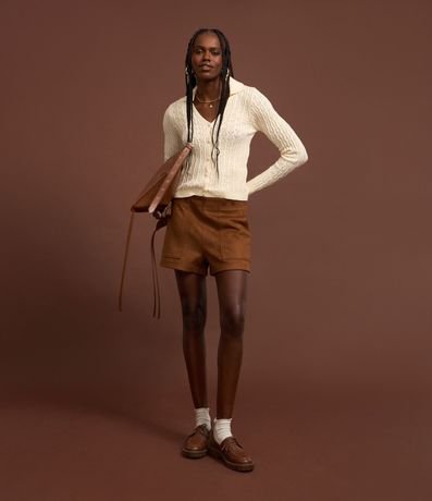 Short Regular en Gamuza con Botones Aplicados y Cintura Alta 5