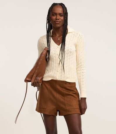 Short Regular en Gamuza con Botones Aplicados y Cintura Alta 2