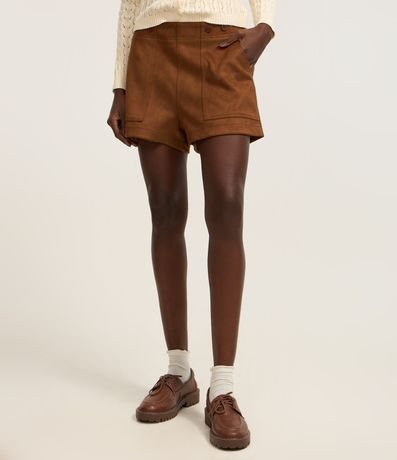 Short Regular en Gamuza con Botones Aplicados y Cintura Alta 3