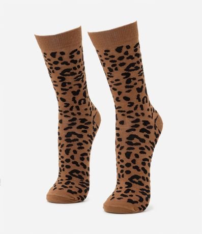 Media Caña Larga en Algodón con Estampa Animal Print Leopardo
