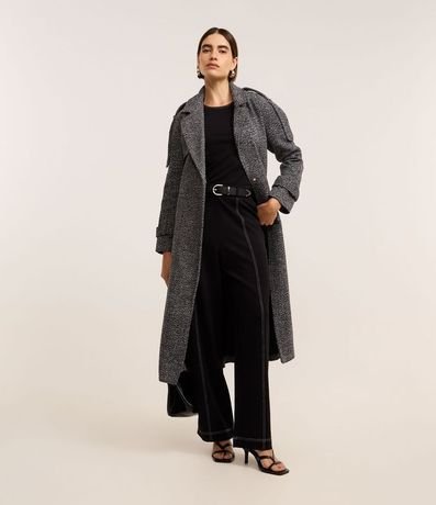 Pantalón Recto Cintura Alta en Ponto Roma con Costura Aparente