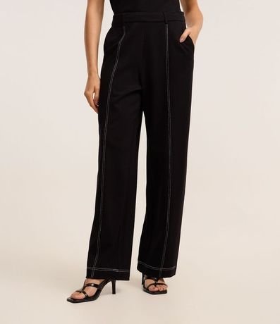 Pantalón Recto Cintura Alta en Ponto Roma con Costura Aparente 3