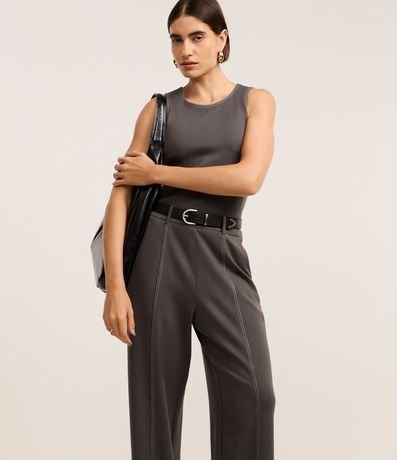 Pantalón Recto Cintura Alta en Ponto Roma con Costura Aparente 2