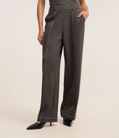 Pantalón Recto Cintura Alta en Ponto Roma con Costura Aparente 4