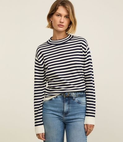 Blusa Rayada en Punto con Cuello Redondo 2