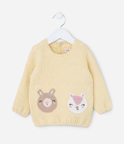 Suéter Infantil en Chenille con Bordado Animalitos - Talle 0 a 18 meses