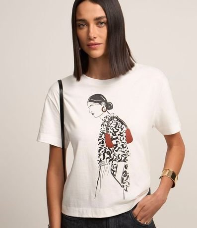Remera en Algodón con Estampa Cara de Mujer