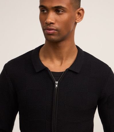 Suéter Abierto Boxy en Algodón con Textura de Cuadros 4