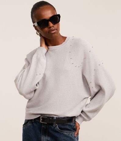 Blusa en Punto con Mangas Abullonadas y Piedritas 2