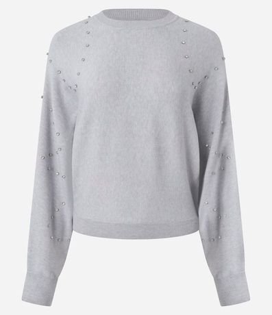 Blusa en Punto con Mangas Abullonadas y Piedritas 5