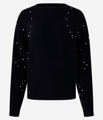 Blusa en Punto con Mangas Abullonadas y Piedritas