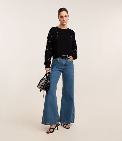 Blusa en Punto con Mangas Abullonadas y Piedritas 2