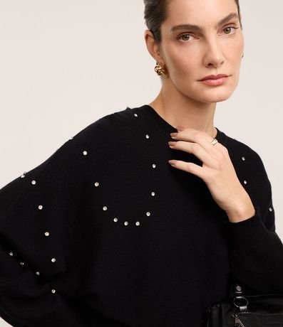 Blusa en Punto con Mangas Abullonadas y Piedritas 3