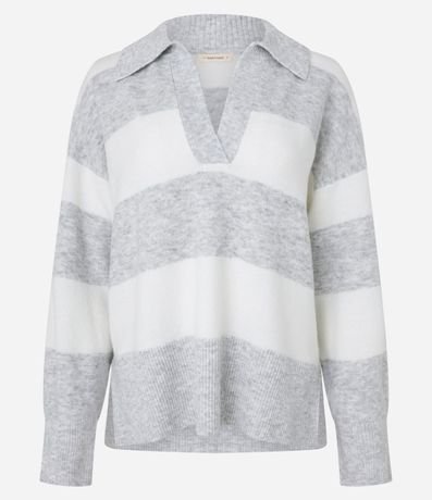 Suéter Listrado en Punto con Cuello Polo y Caída Pesada 5