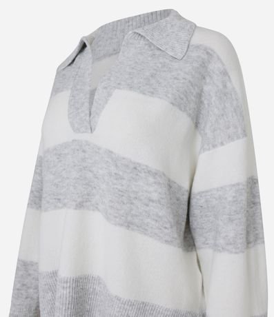 Suéter Listrado en Punto con Cuello Polo y Caída Pesada 6