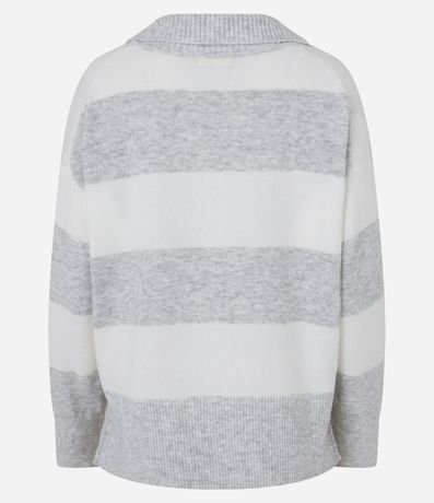 Suéter Listrado en Punto con Cuello Polo y Caída Pesada 7