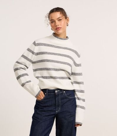 Suéter en Punto con Cuello y Rayas