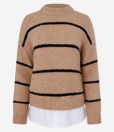 Suéter Listrado en Punto con Bajo Efecto Camisa 5