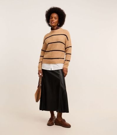 Suéter Listrado en Punto con Bajo Efecto Camisa 2