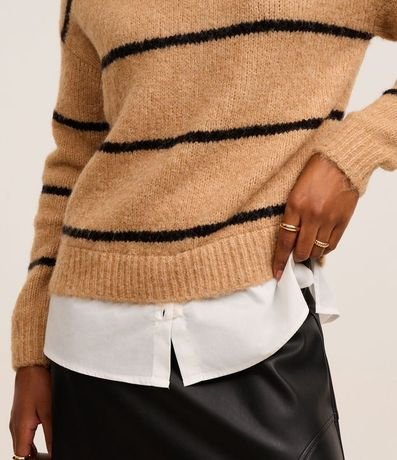 Suéter Listrado en Punto con Bajo Efecto Camisa 3