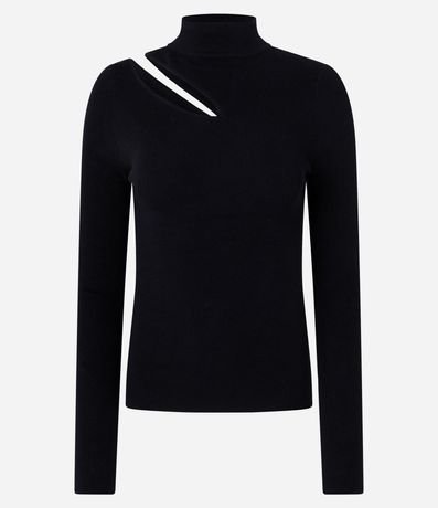 Blusa Ajustada en Punto Leve con Cuello Alto y Abertura en el Hombro 5