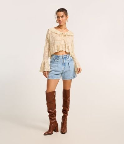 Short Baggy Jeans con Cintura Interno Vichy
