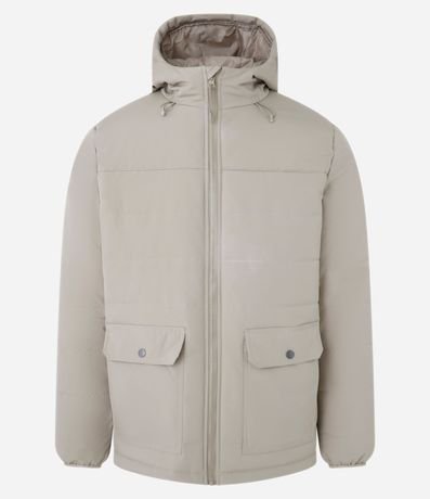 Campera Puffer con Capucha y Bolsillos Cargo