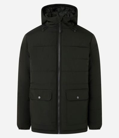 Campera Puffer con Capucha y Bolsillos Cargo