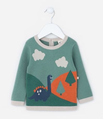 Suéter Infantil en Punto con Estampa Dino - Talle 0 a 18 meses