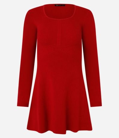 Vestido Corto de Punto Acanalado con Escote Cuadrado 6