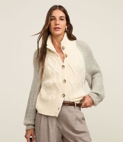 Cardigan en Punto con Abotonado Delantero y Mangas Contrastantes 2