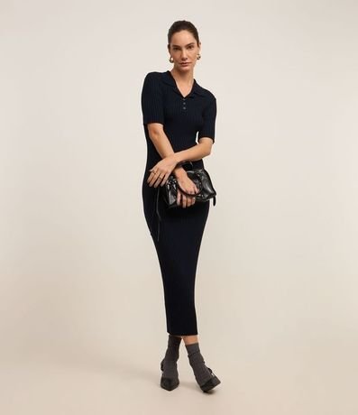 Vestido Long Midi en Punto con Cuello Polo