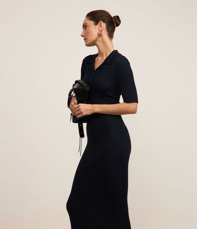 Vestido Long Midi en Punto con Cuello Polo 3