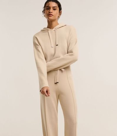 Pantalón Wide Leg en Punto con Cintura de Rib y Frisos 2