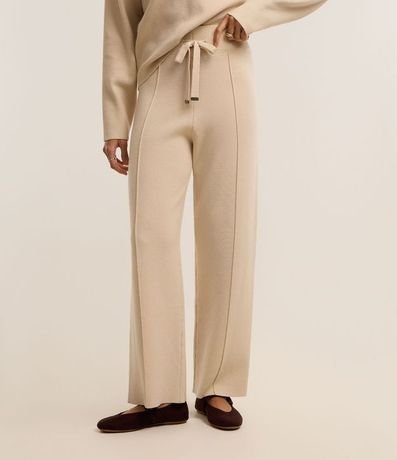 Pantalón Wide Leg en Punto con Cintura de Rib y Frisos 3