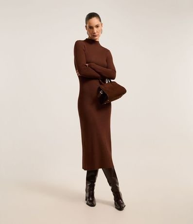 Vestido Long Midi en Punto con Cuello Alto
