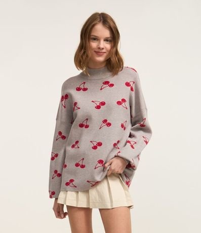 Buzo en Jacquard con Estampa de Cerezas