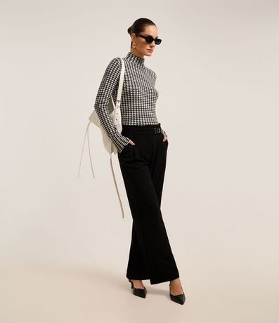 Suéter en Jacquard con Cuello Alto y Estampa de Cuadros Pied de Poule 2
