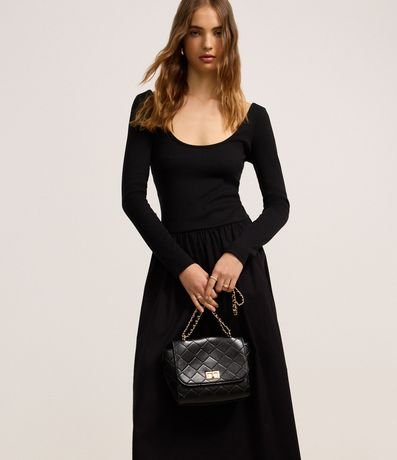 Vestido Largo Midi en Rib y Tricolina con Escote U 2