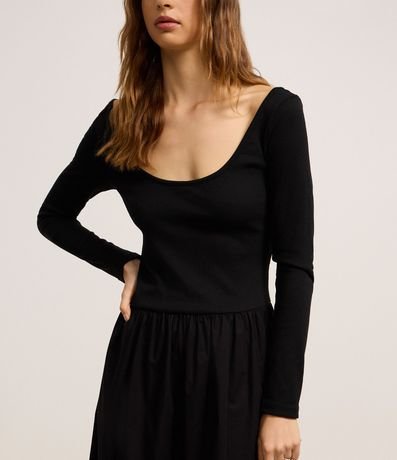 Vestido Largo Midi en Rib y Tricolina con Escote U 4