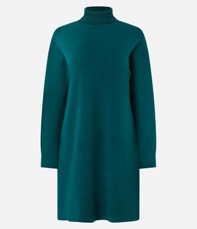 Vestido en Suedine con Cuello Alto y Puños Ajustados