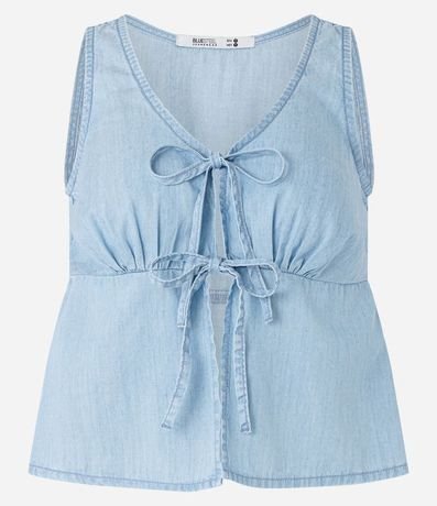 Blusa en Jeans con Recorte y Lacitos 4