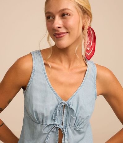Blusa en Jeans con Recorte y Lacitos 3