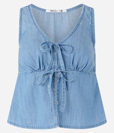 Blusa en Jeans con Recorte y Lacitos 3