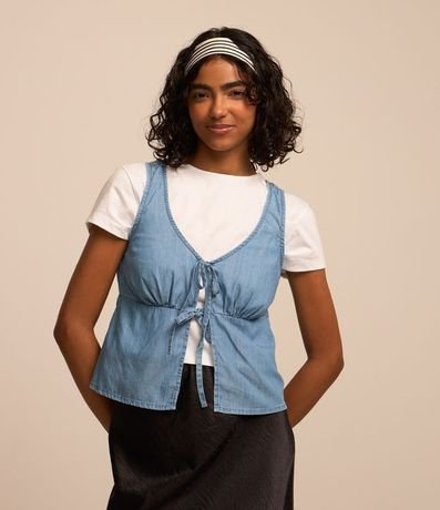 Blusa en Jeans con Recorte y Lacitos